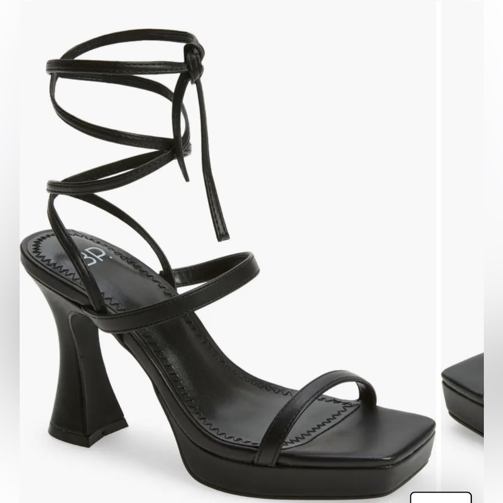 Bp Ankle Black Strap Platform Heels Vegan Sexy Sandals 8.5